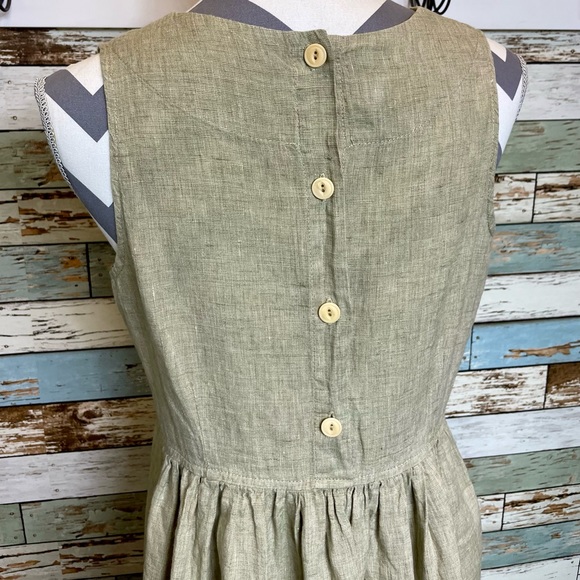 Women's FLAX 100% Linen Shift Dress Sleeveless w/ Pockets Lagonlook Size P 4-6 - Picture 7 of 7